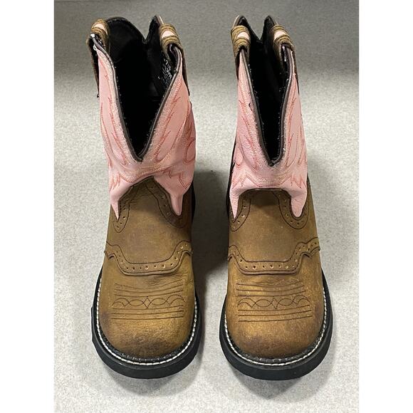 Justin Pink Gypsy Cowboy Western Boots Women's Sz 7.5 B Brown Leather L9901 - Picture 2 of 10